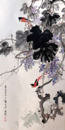 黄幻吾--花鸟
（1906-1985）广东新会人，师从高剑父、高奇峰，擅花鸟。