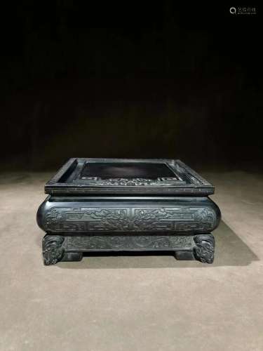 A Rare Square Duan Inkstone With Beast Pattern