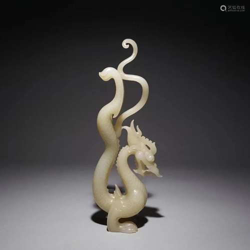 A Rare Carved Hetian Jade Dragon Ornament