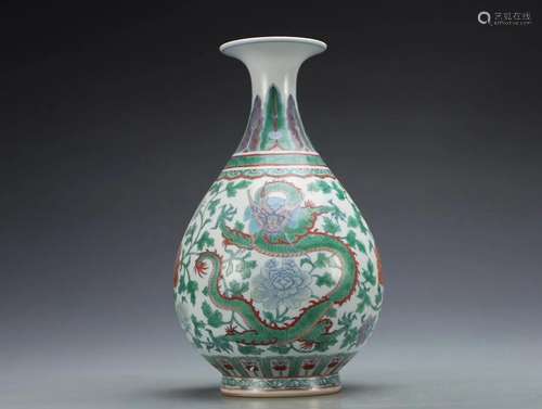 A Fine Doucai Vase With Dragon Pattern