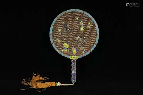 A Rare and Delicate Silver Inlaid Gems Fan