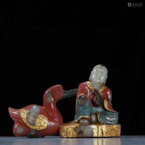 A Carved Jade With Painted Figure of Luohan