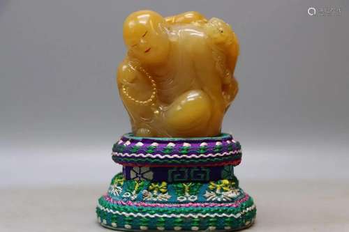 A Fine Carved Tianhuang Stone Figure of Maitreya