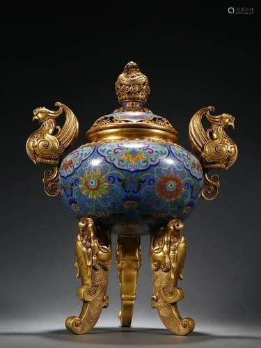 A Fine Cloisonne Censer With Two Pheonis Ears