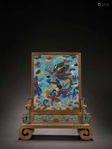 A Rare Closionne Screen With Dragon Pattern