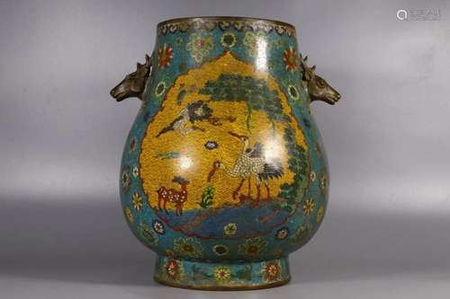 A Delicate Cloisonne With Flower and Deer Pattern Zun