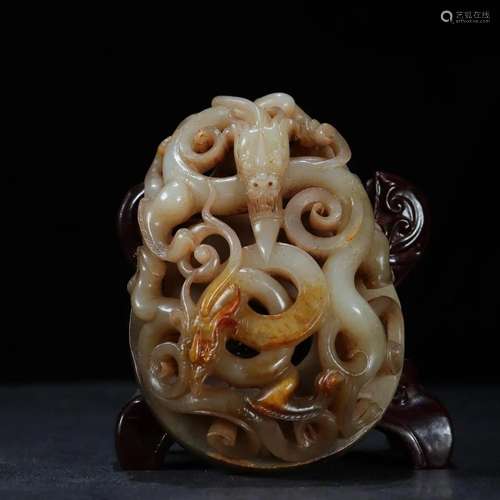 A Top Carved Jade Dragon Pendant