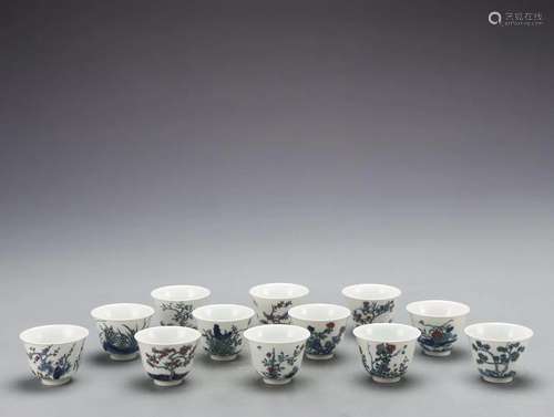 A Set of Doucai Cups With Flower Pattern