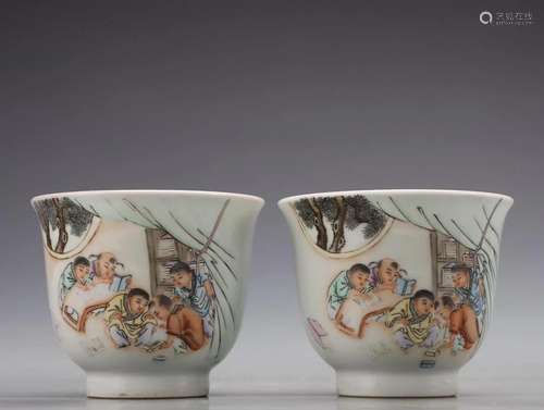 A Pair of Famille-rose Cups With Boy Pattern