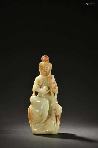 A Fine Carved Jade Figure of Guanyin