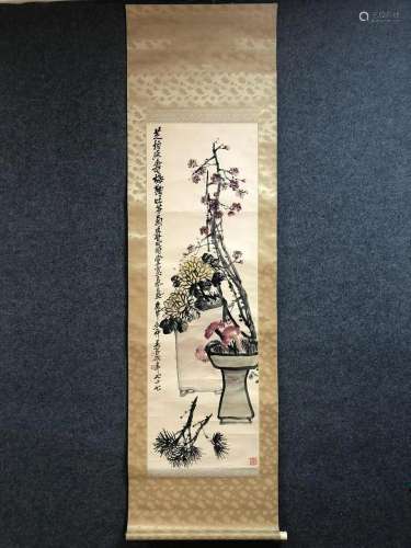 A Chinese Ink Painting Hanging Scroll By Wu Changshuo