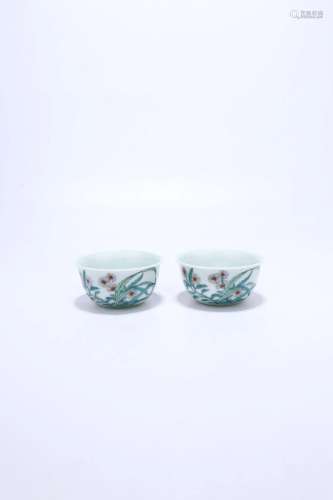 A Pair Of Blue And White Doucai Cups