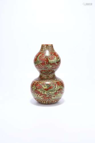 A Yellow-Glazed Red-Ground Gourd-Shaped Vase
