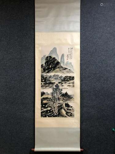 A Chinese Ink Painting Hanging Scroll By Huang Binhong