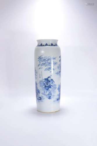 A Blue And White Cylindrical Vase