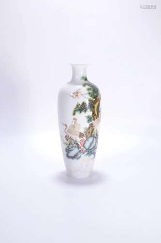 A Famille-Rose Willow Leaf-Form Vase