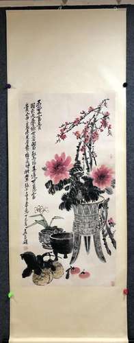 A Chinese Ink Painting Hanging Scroll By Wu Changshuo