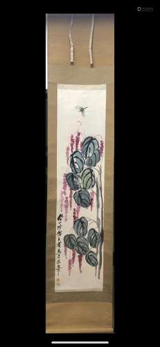 A Chinese Ink Painting Hanging Scroll By Qi Baishi