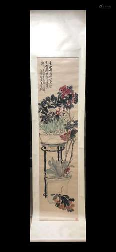 A Chinese Ink Painting Hanging Scroll By Wu Changshuo