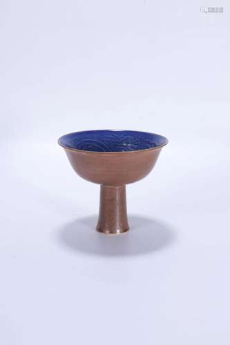 An Aubergine-Glazed Sacrificial Blue Gilded Stembowl