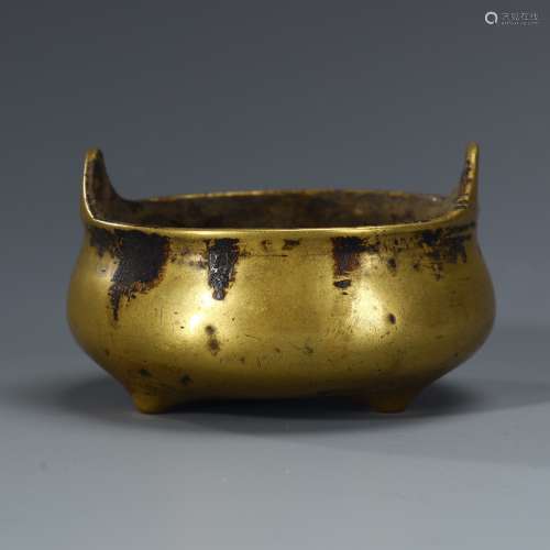 Ancient copper-gilded double-ear incense burner