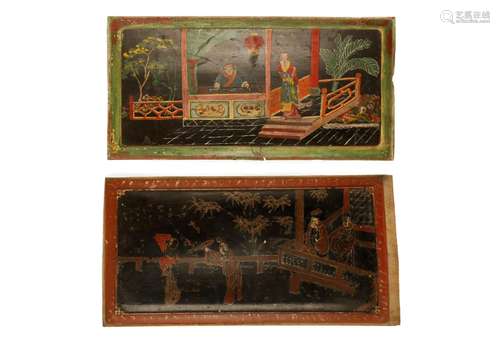 (2) A PAIR OF CHINESE WOOD PAINTED PANELS.M066.