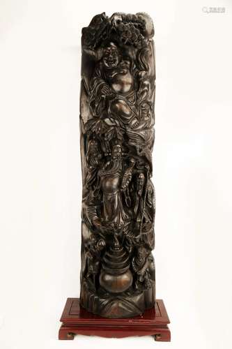 A ZITAN WOOD OR HARDWOOD STATUE CARVED WITH FIGURE OF