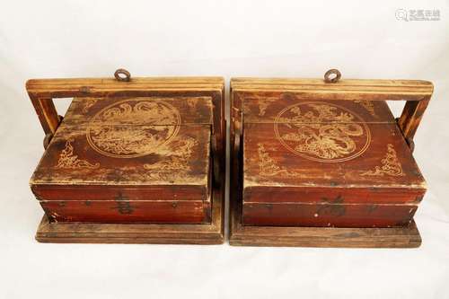 (2) A PAIR OF WOOD CARVED BOXES.M048