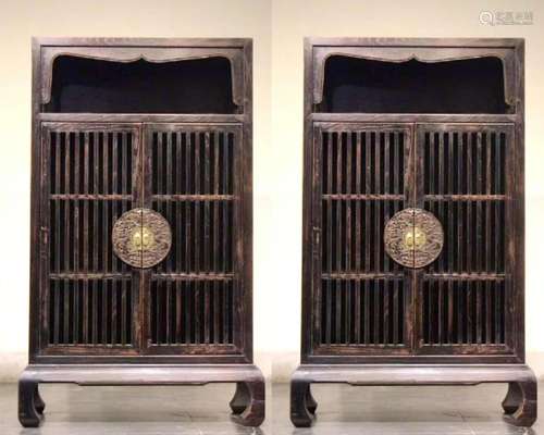 (2) A PAIR OF LACQUERED DOOR, YU-MU WOOD FRAMEWORK