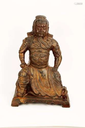 A MING DYNASTY GILT BRONZE GUANGONG IMMORTAL