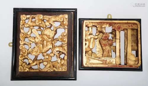 (2) A PAIR OF CHINESE WOOD PLAQUES.M023.