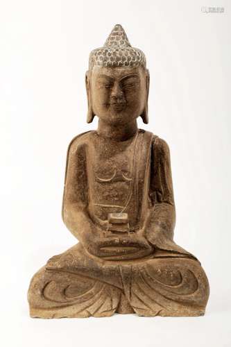 CHINESE STONE SAKYAMUNI BUDDHA STATUE.S002.