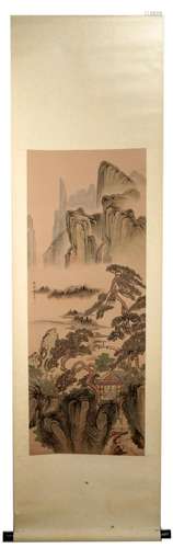 SIGNED ZHOU CHENGFANG. A INK AND COLOR ON SILK HANGING