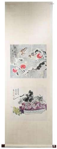 SIGNED WU QINGLU.A INK AND COLOR ON PAPER HANGING