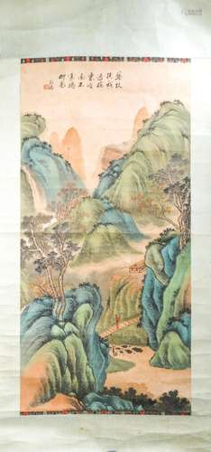 SIGNED PENGYANG.A INK AND COLOR ON PAPER HANGING