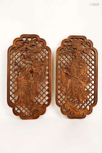 (2) A PAIR OF CHINESE CAMPHOR WOOD CARVED