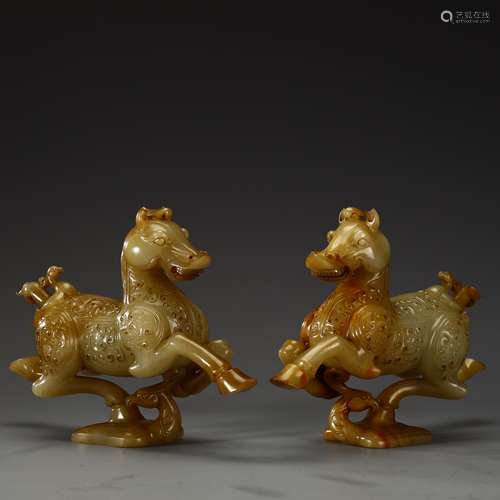 A pair of ancient jade horses