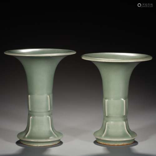 A pair of celadon flower vases