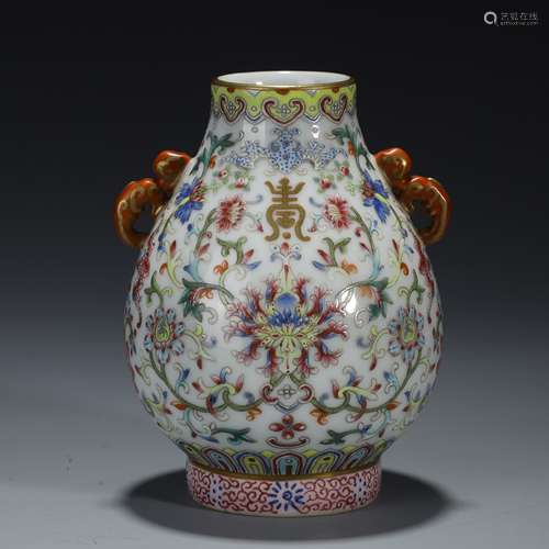 Qing Dynasty pastel flowers  amphora