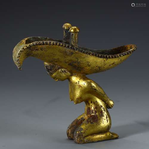 Ancient bronze-gilded figurine cup