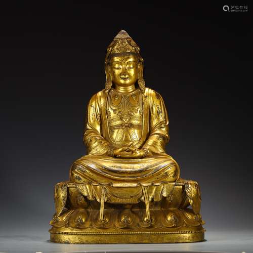 Copper-gilded Guanyin Bodhisattva in Qing Dynasty