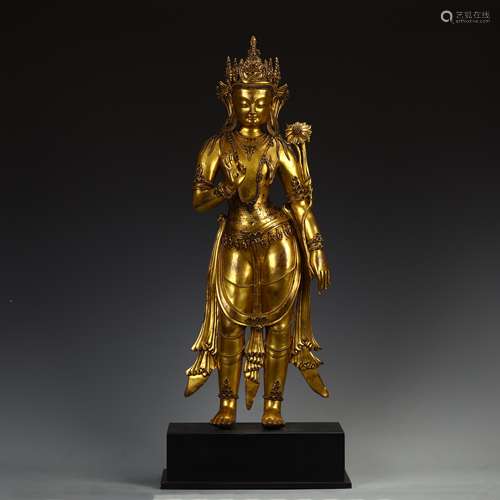 Bronze gilded standing Buddha in Qing Dynasty