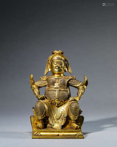 A Chinese Gilt-Bronze Guan Gong