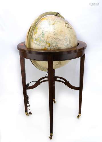 A 16" HEIRLOOM GLOBE BY REPLOGE, ON A MAHOGANY.M020.