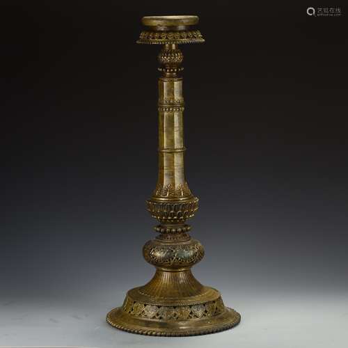 Tibet alloy copper chisel flower wax table in Qing Dynasty