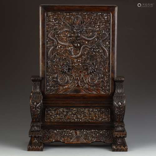 Red sandalwood carved dragon pattern screen insertion in Qin...