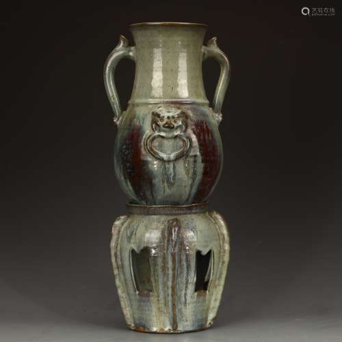 Ancient Jun porcelain tiger head amphora