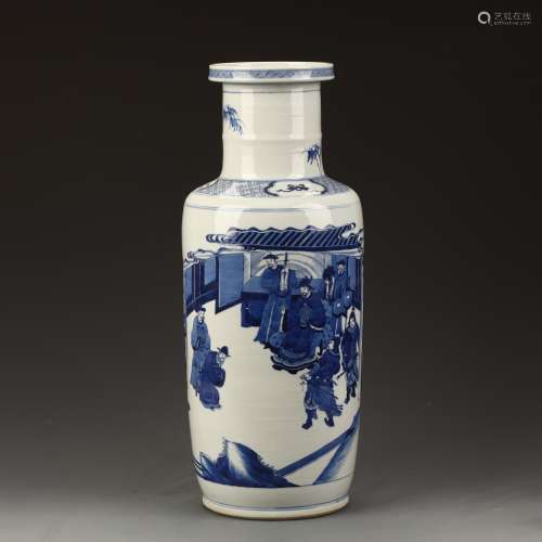 Ancient blue-and-white figure wooden bottle