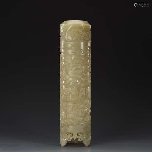 Hetian white jade tube in Qing Dynasty