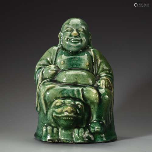Ancient Green Glazed Pottery Buddha